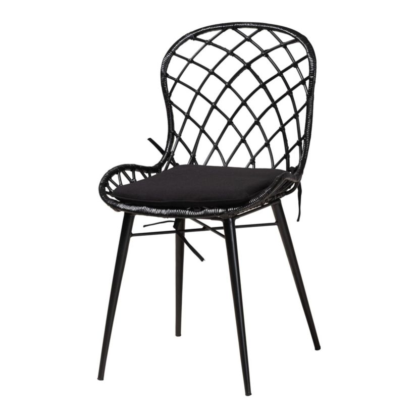 Aniceta Modern Bohemian Black Finished Wood and Rattan 7-Piece Dining Set