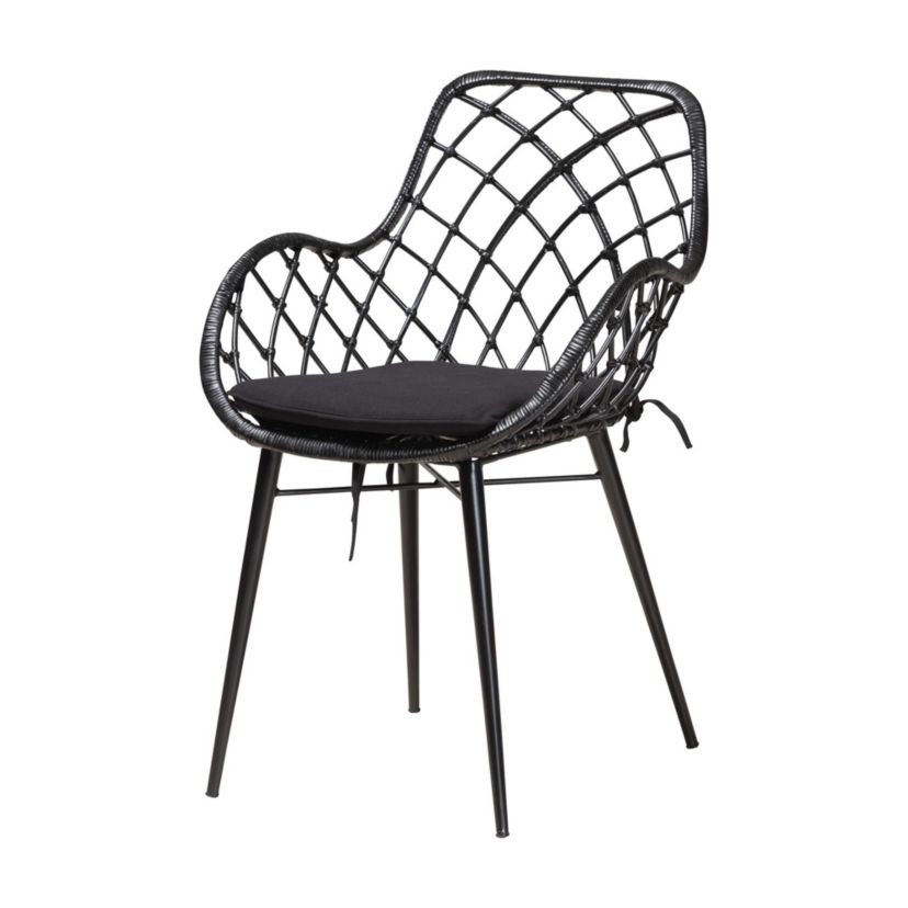 Aniceta Modern Bohemian Black Finished Wood and Rattan 7-Piece Dining Set