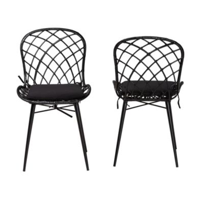 Sabelle Modern Bohemian Black Finished Rattan and Metal 2-Piece Dining Chair Set