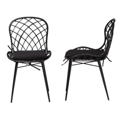 Sabelle Modern Bohemian Black Finished Rattan and Metal 2-Piece Dining Chair Set