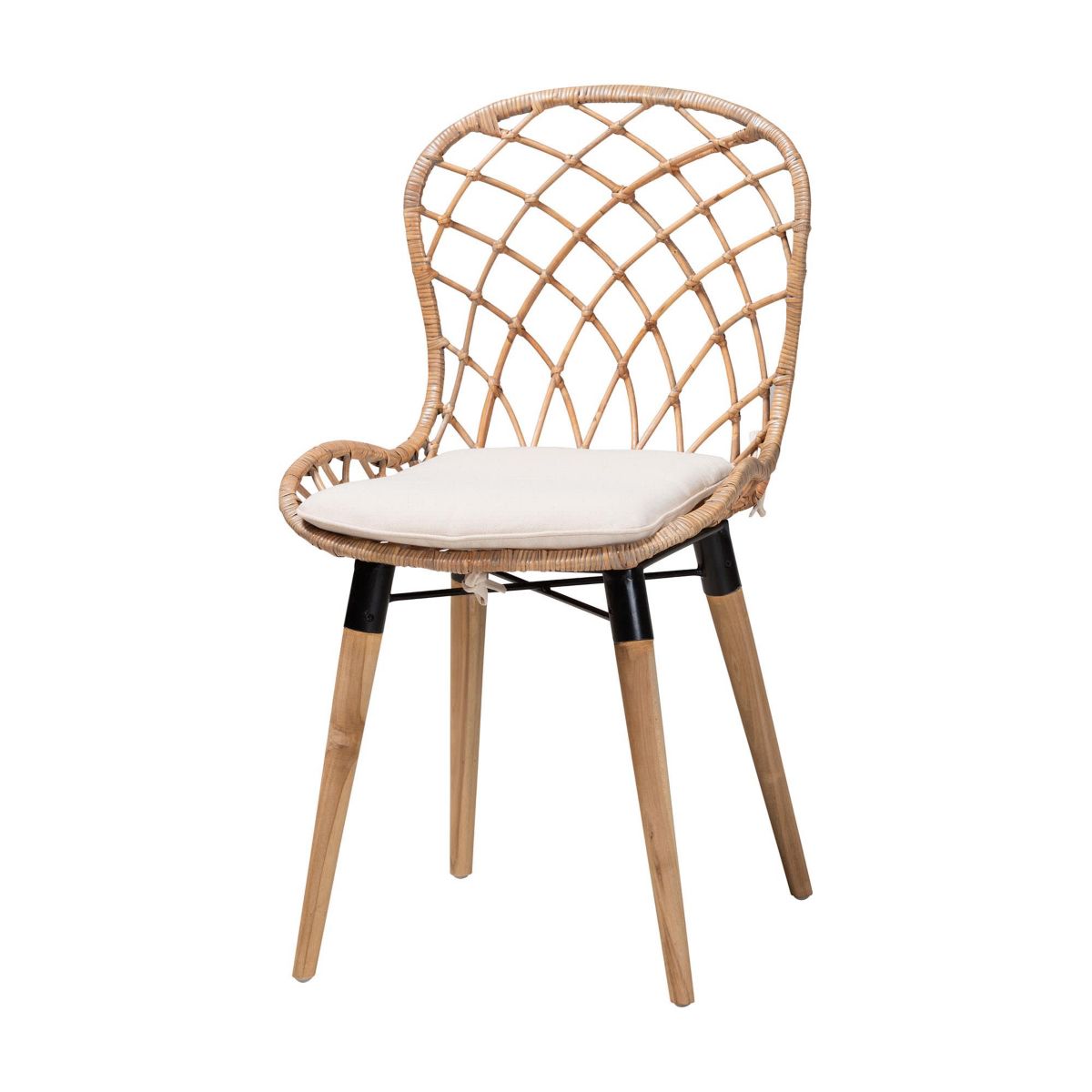 Sabelle Modern Bohemian Greywashed Rattan and Natural Brown Finished Wood 5-Piece Dining Set