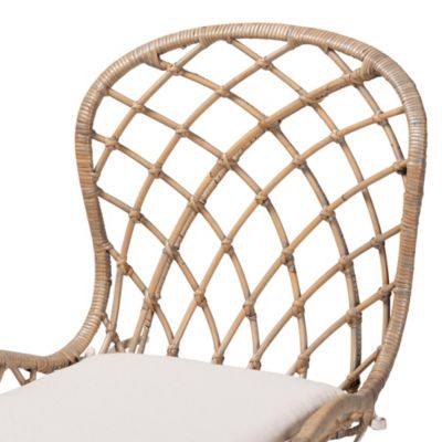 Sabelle Modern Bohemian Natural Brown Finished Teak Wood and Greywashed Rattan 2-Piece Dining Chair Set