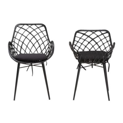 Ballerina Modern Bohemian Black Finished Rattan and Metal 2-Piece Dining Chair Set