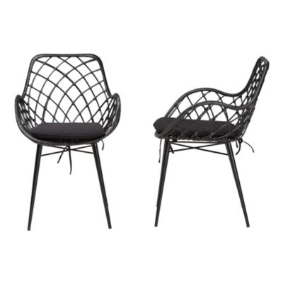 Ballerina Modern Bohemian Black Finished Rattan and Metal 2-Piece Dining Chair Set