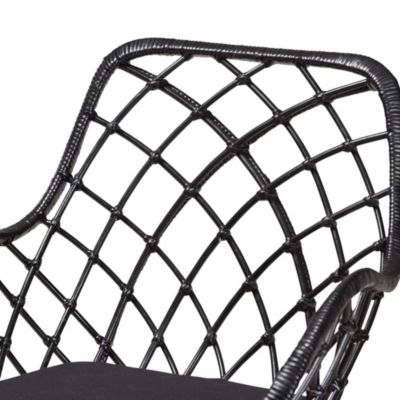 Ballerina Modern Bohemian Black Finished Rattan and Metal 2-Piece Dining Chair Set