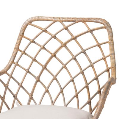 Ballerina Modern Bohemian Natural Brown Finished Teak Wood and Greywashed Rattan 2-Piece Dining Chair Set