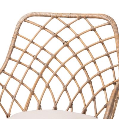 Ballerina Modern Bohemian Greywashed Rattan and Natural Brown Finished Wood 2-Piece Dining Chair Set