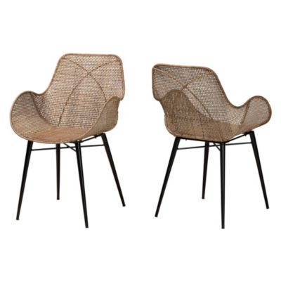 bali & pari Ballerina Modern Bohemian Greywashed Rattan and Black Metal 2-Piece Dining Chair Set