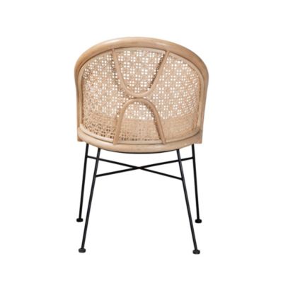 Lisa Modern Bohemian Natural Brown Rattan and Black Metal Dining Chair