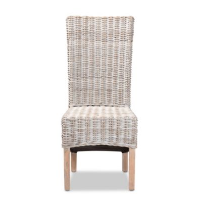 Trianna Rustic Transitional Whitewashed Rattan and Natural Brown Finished Wood Dining Chairs