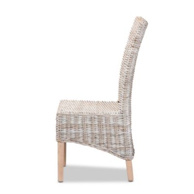 Trianna Rustic Transitional Whitewashed Rattan and Natural Brown Finished Wood Dining Chairs