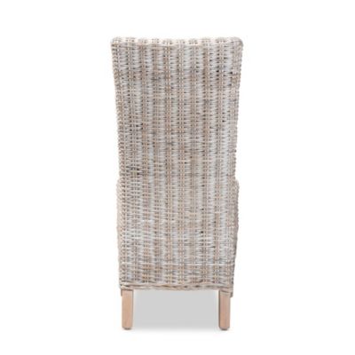 Trianna Rustic Transitional Whitewashed Rattan and Natural Brown Finished Wood Dining Chairs