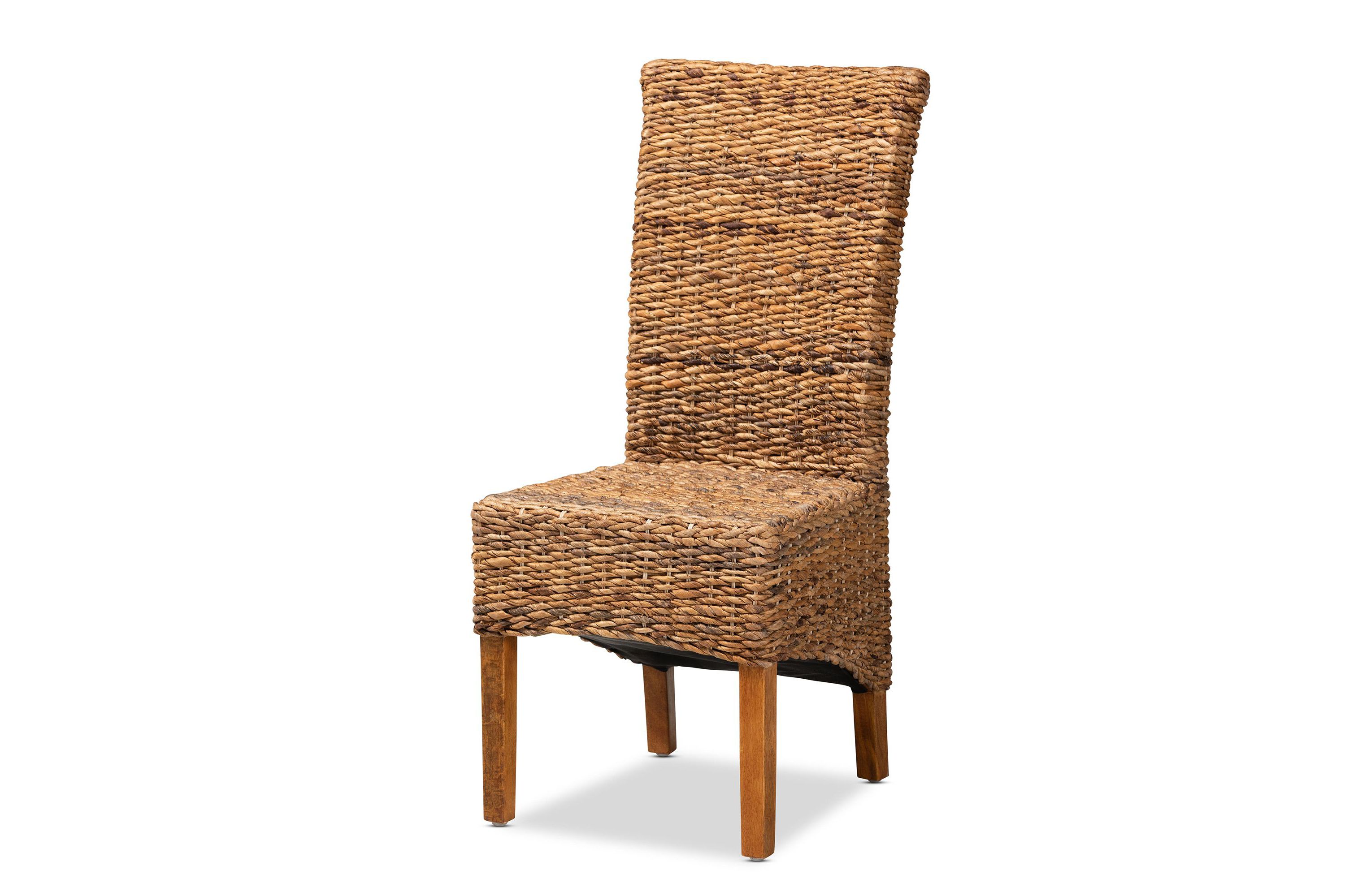 Trianna Rustic Transitional Natural Abaca and Brown Finished Wood Dining Chairs