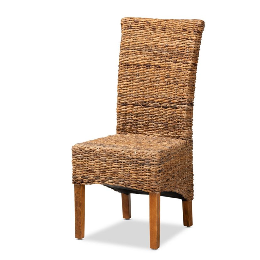 Trianna Rustic Transitional Natural Abaca and Brown Finished Wood Dining Chairs