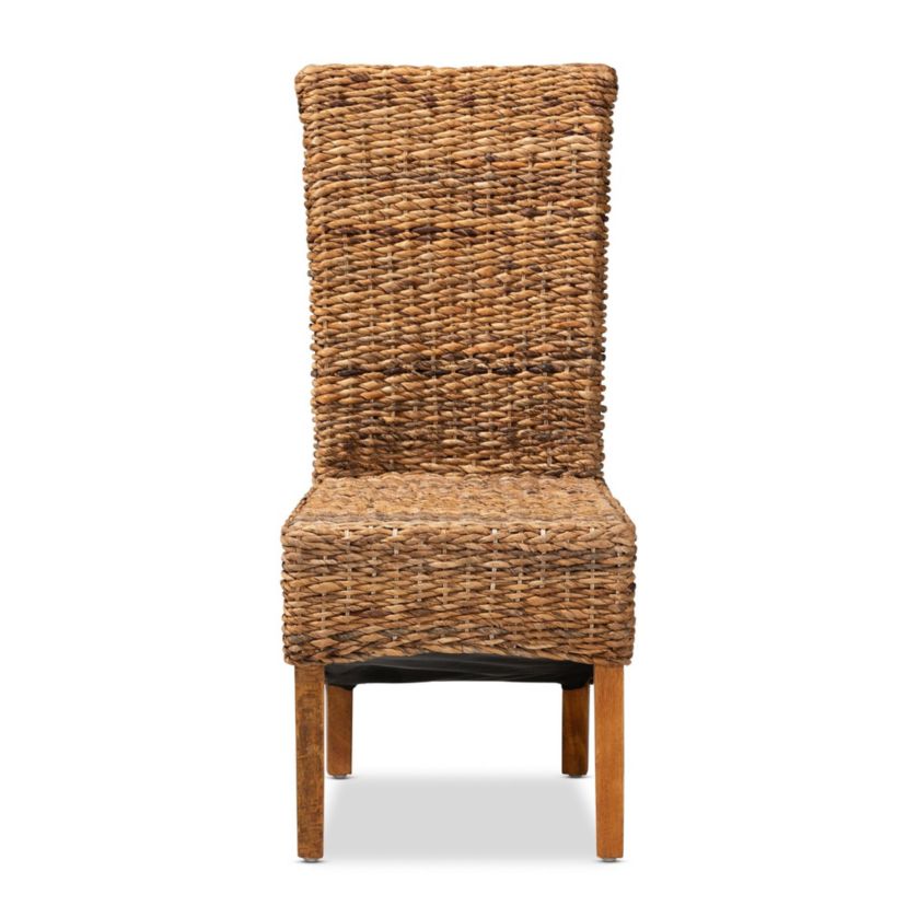 Trianna Rustic Transitional Natural Abaca and Brown Finished Wood Dining Chairs
