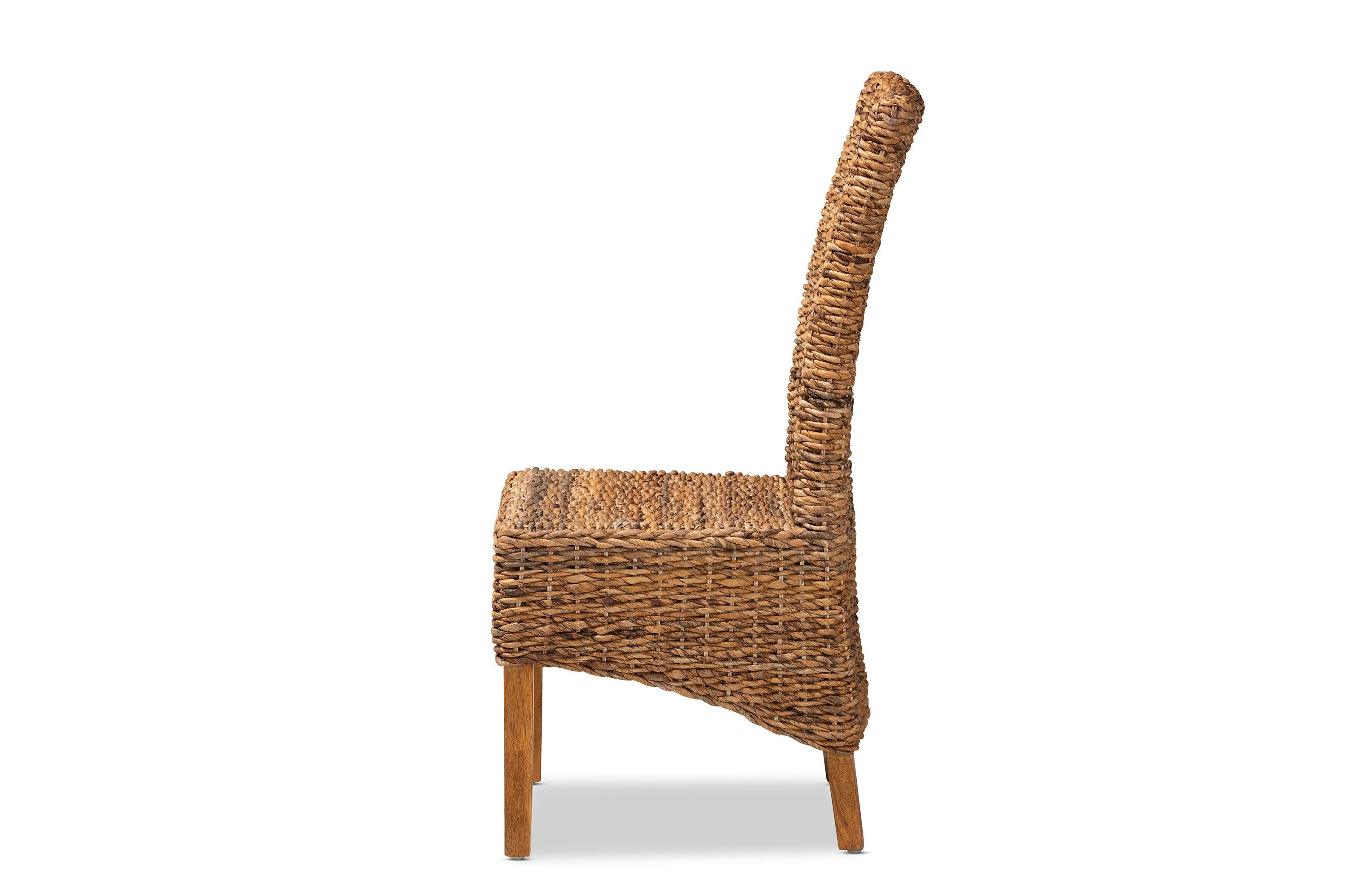 Trianna Rustic Transitional Natural Abaca and Brown Finished Wood Dining Chairs