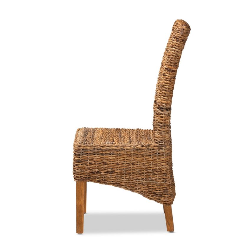 Trianna Rustic Transitional Natural Abaca and Brown Finished Wood Dining Chairs