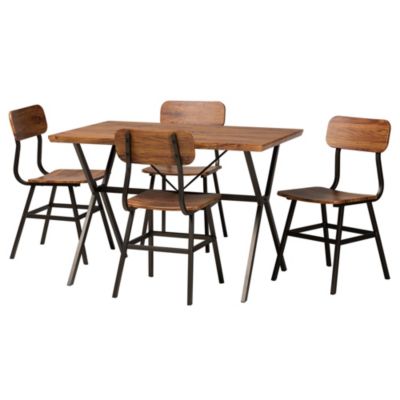 Irwin Modern Industrial Walnut Brown Finished Wood and Black Metal 5-Piece Dining Set