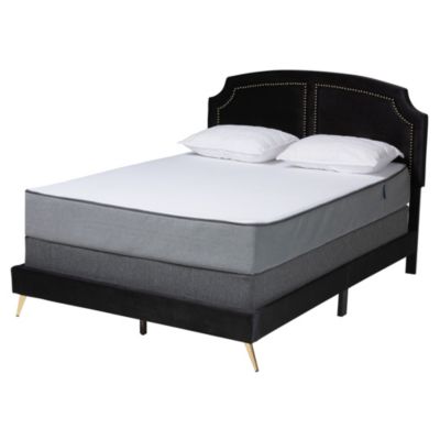 Oxley Traditional Glam and Luxe Black Velvet and Gold Metal Queen Size Panel Bed