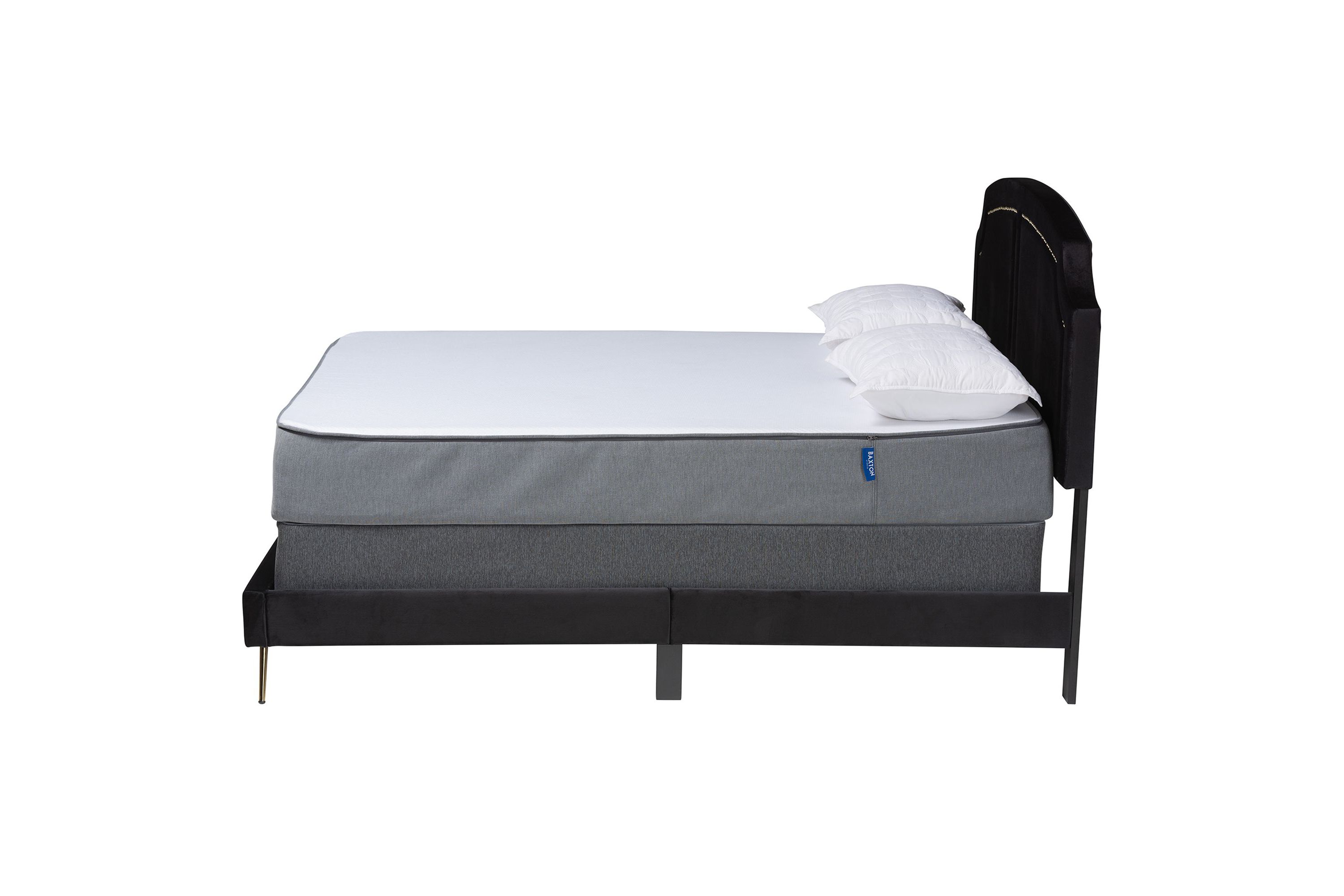 Oxley Traditional Glam and Luxe Black Velvet and Gold Metal Queen Size Panel Bed