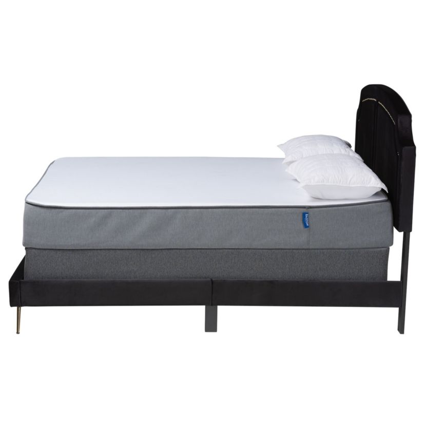 Oxley Traditional Glam and Luxe Black Velvet and Gold Metal Queen Size Panel Bed