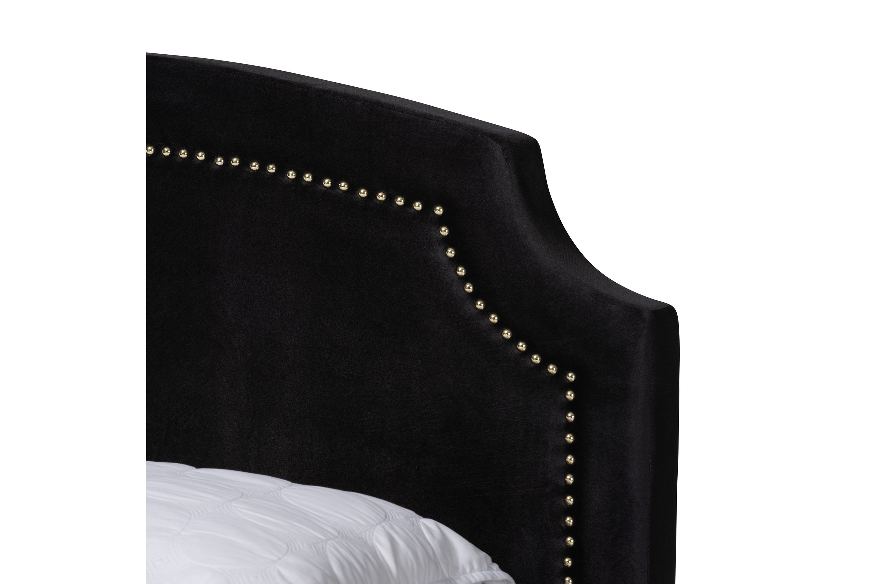 Oxley Traditional Glam and Luxe Black Velvet and Gold Metal Queen Size Panel Bed