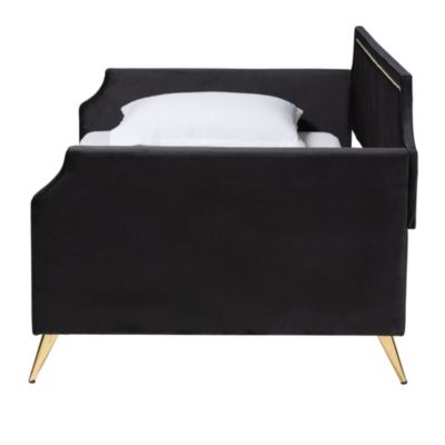 Pita Traditional Glam and Luxe Black Velvet and Gold Metal Twin Size Daybed