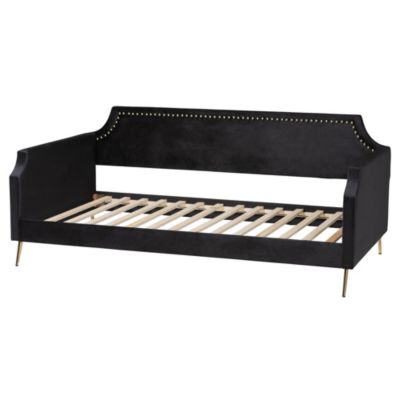 Pita Traditional Glam and Luxe Black Velvet and Gold Metal Twin Size Daybed