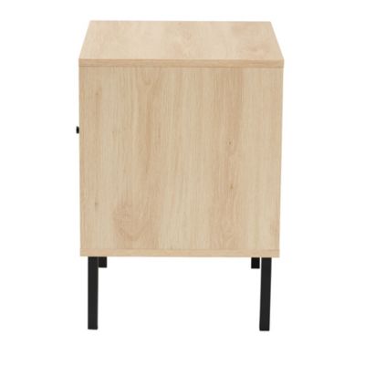 Caterina Mid-Century Modern Transitional Natural Brown Finished Wood and Natural Rattan 1-Door End Table
