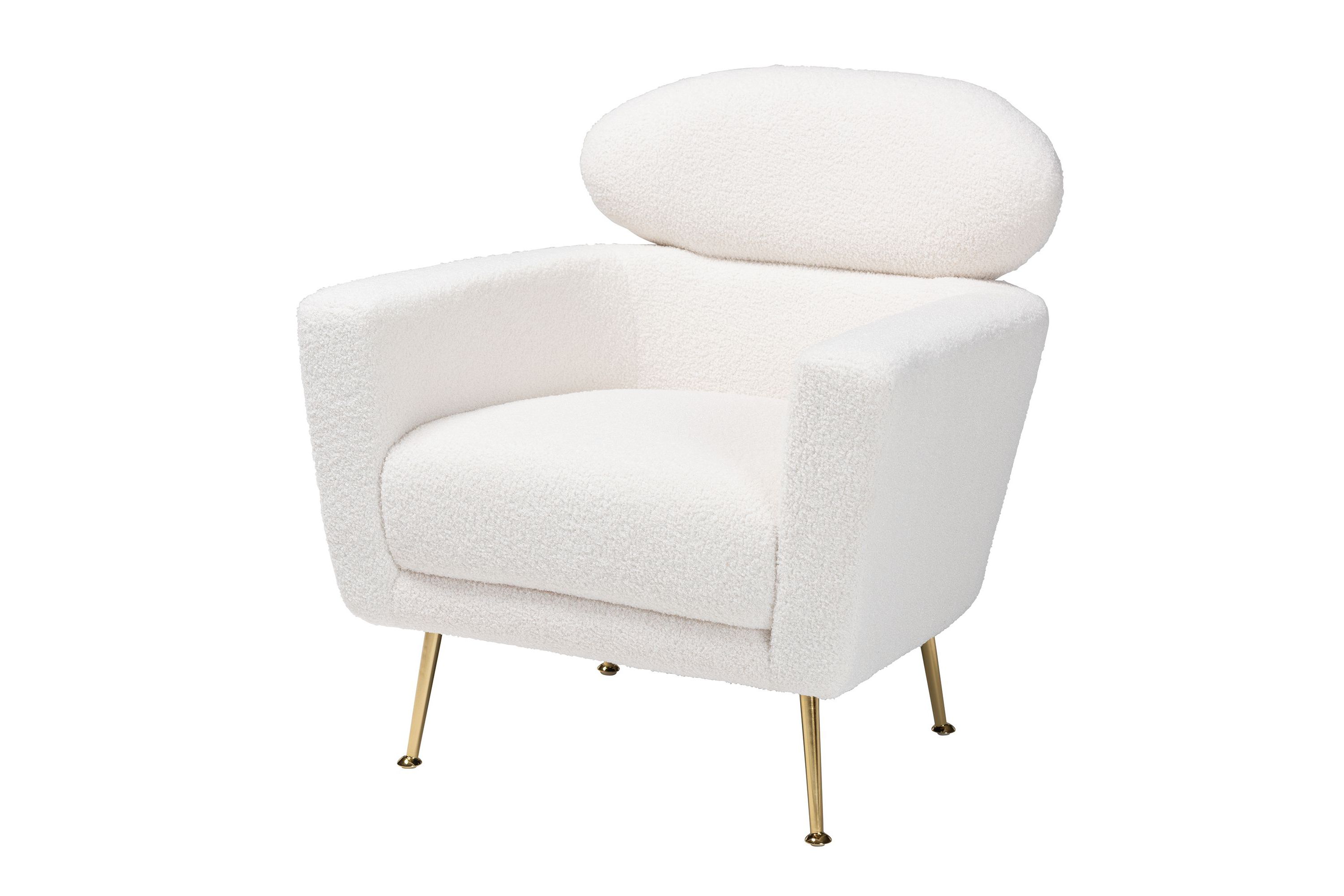 Fantasia Modern and Contemporary Ivory Boucle Upholstered and Gold Metal Armchair