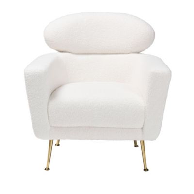 Fantasia Modern and Contemporary Ivory Boucle Upholstered and Gold Metal Armchair