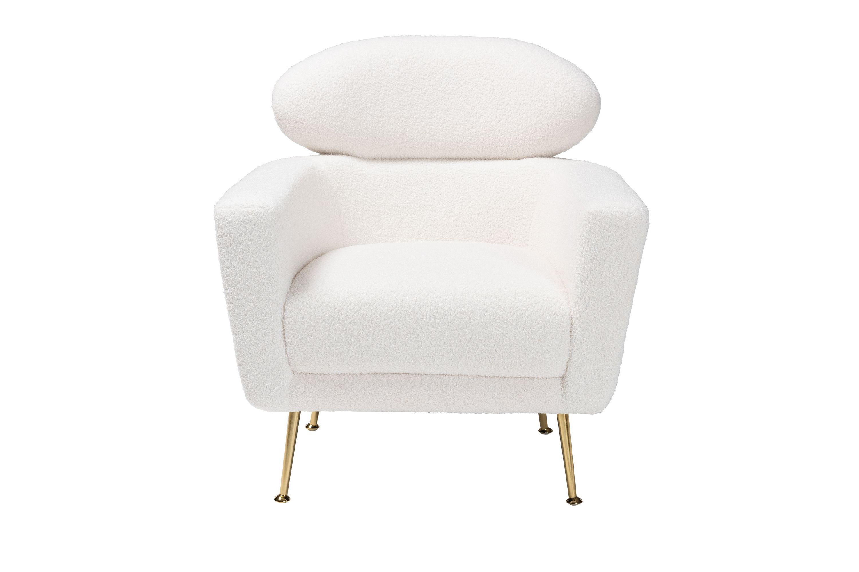 Fantasia Modern and Contemporary Ivory Boucle Upholstered and Gold Metal Armchair