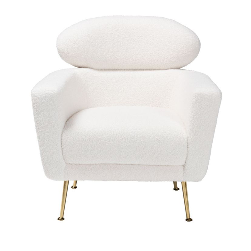 Fantasia Modern and Contemporary Ivory Boucle Upholstered and Gold Metal Armchair