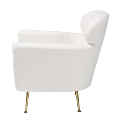 Fantasia Modern and Contemporary Ivory Boucle Upholstered and Gold Metal Armchair