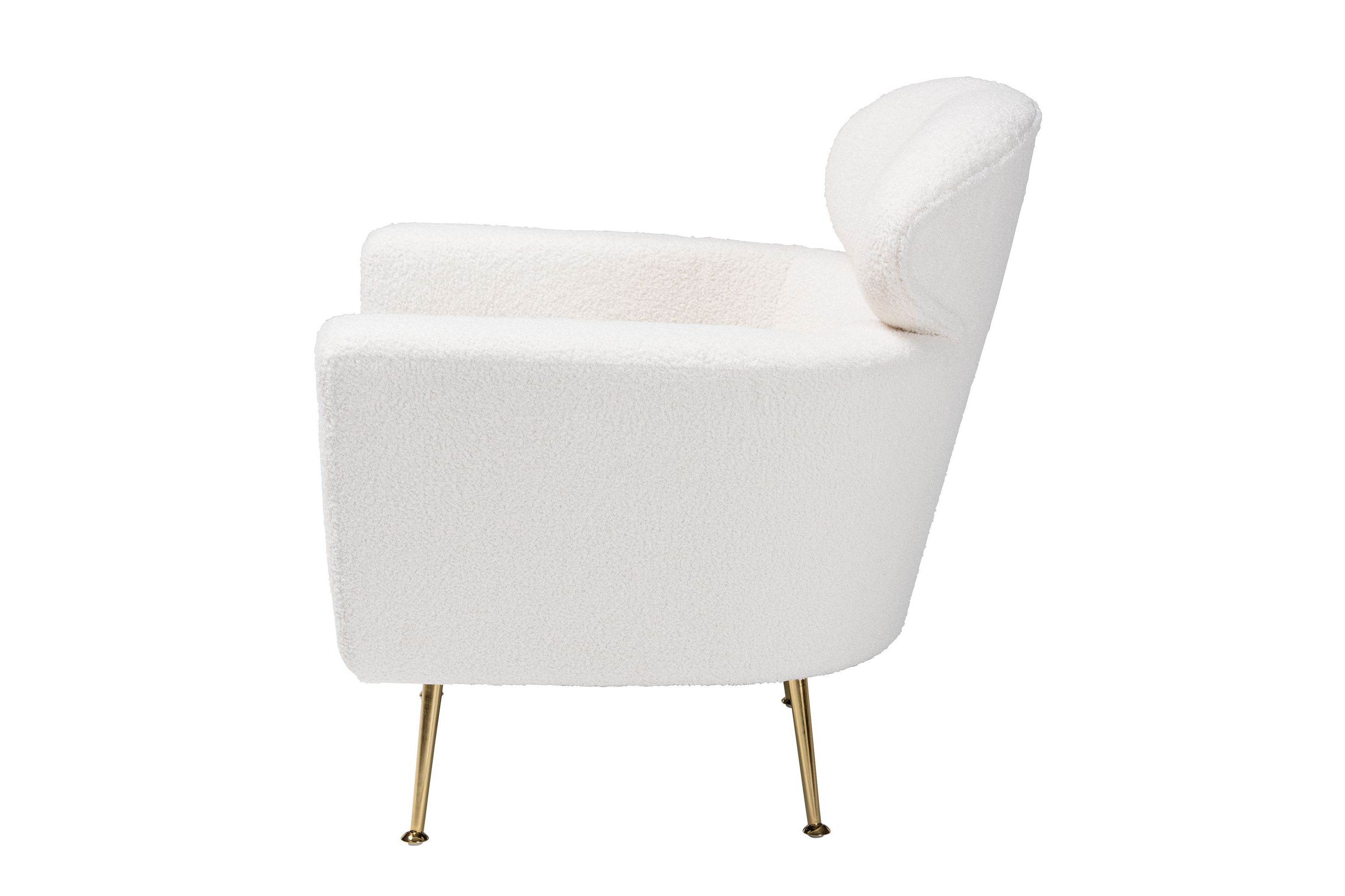 Fantasia Modern and Contemporary Ivory Boucle Upholstered and Gold Metal Armchair