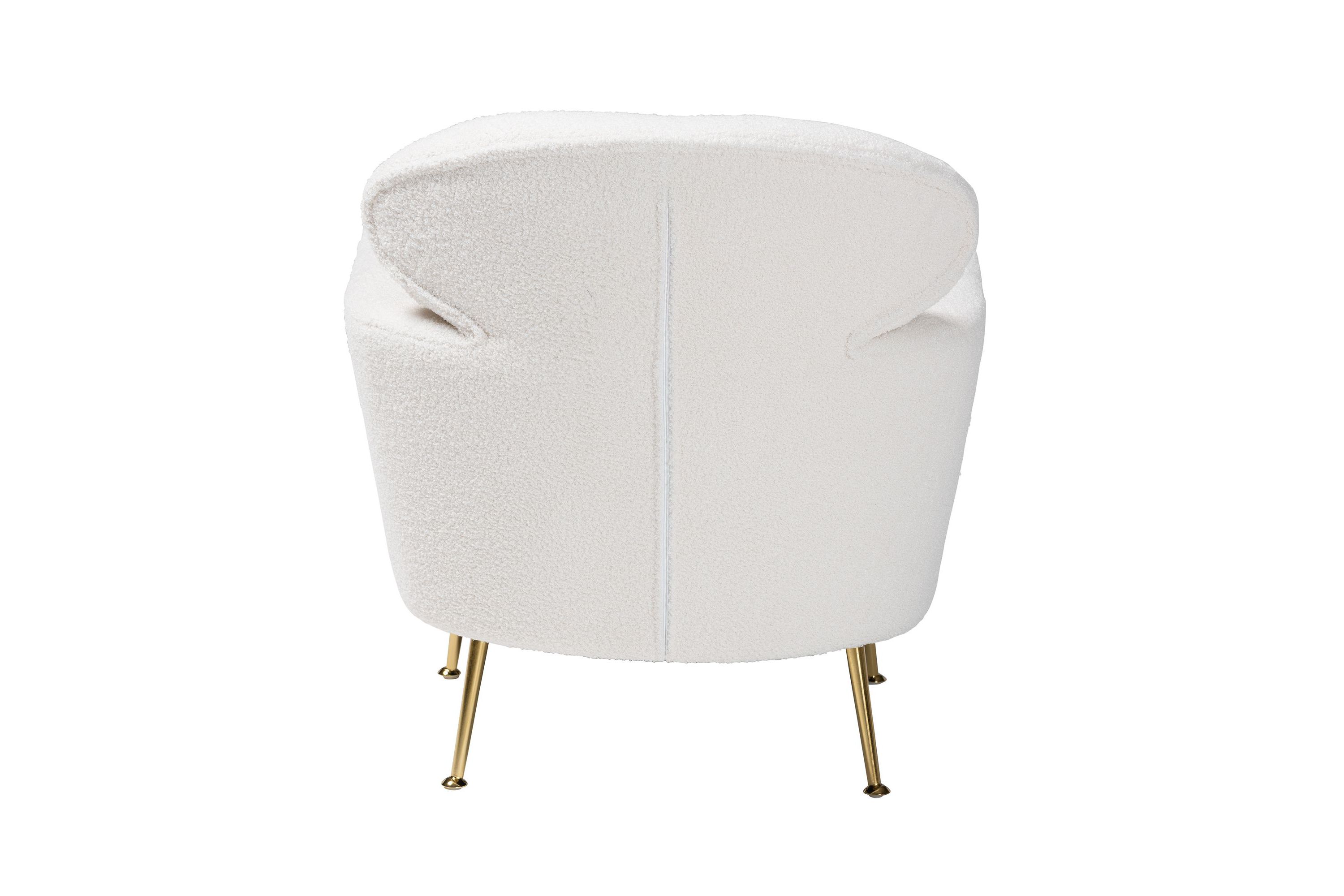 Fantasia Modern and Contemporary Ivory Boucle Upholstered and Gold Metal Armchair