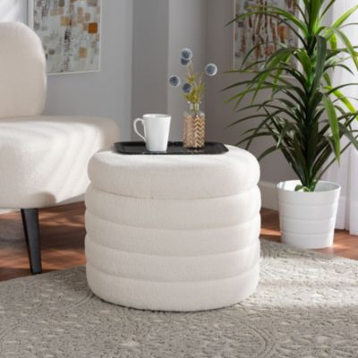 Tabitha Modern and Contemporary Ivory Boucle Upholstered Storage Ottoman