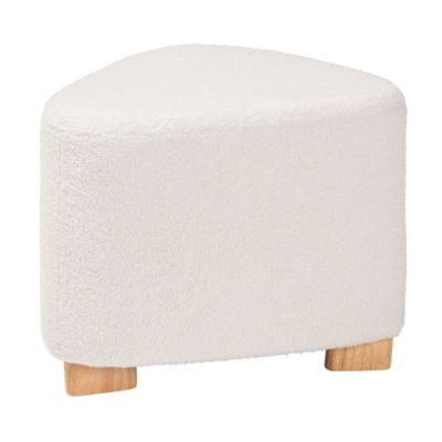 Brielle Modern and Contemporary Ivory Boucle Upholstered and Natural Brown Finished Wood Ottoman