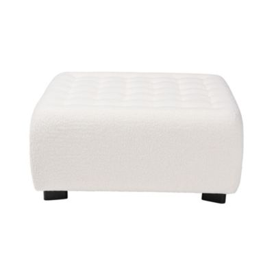 Athena Modern and Contemporary Ivory Boucle Upholstered and Black Finished Wood Square Ottoman