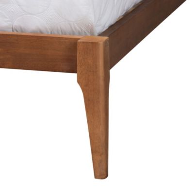 Royce Mid-Century Modern Transitional Light Grey Fabric and Ash Walnut Finished Wood Queen Size Bed