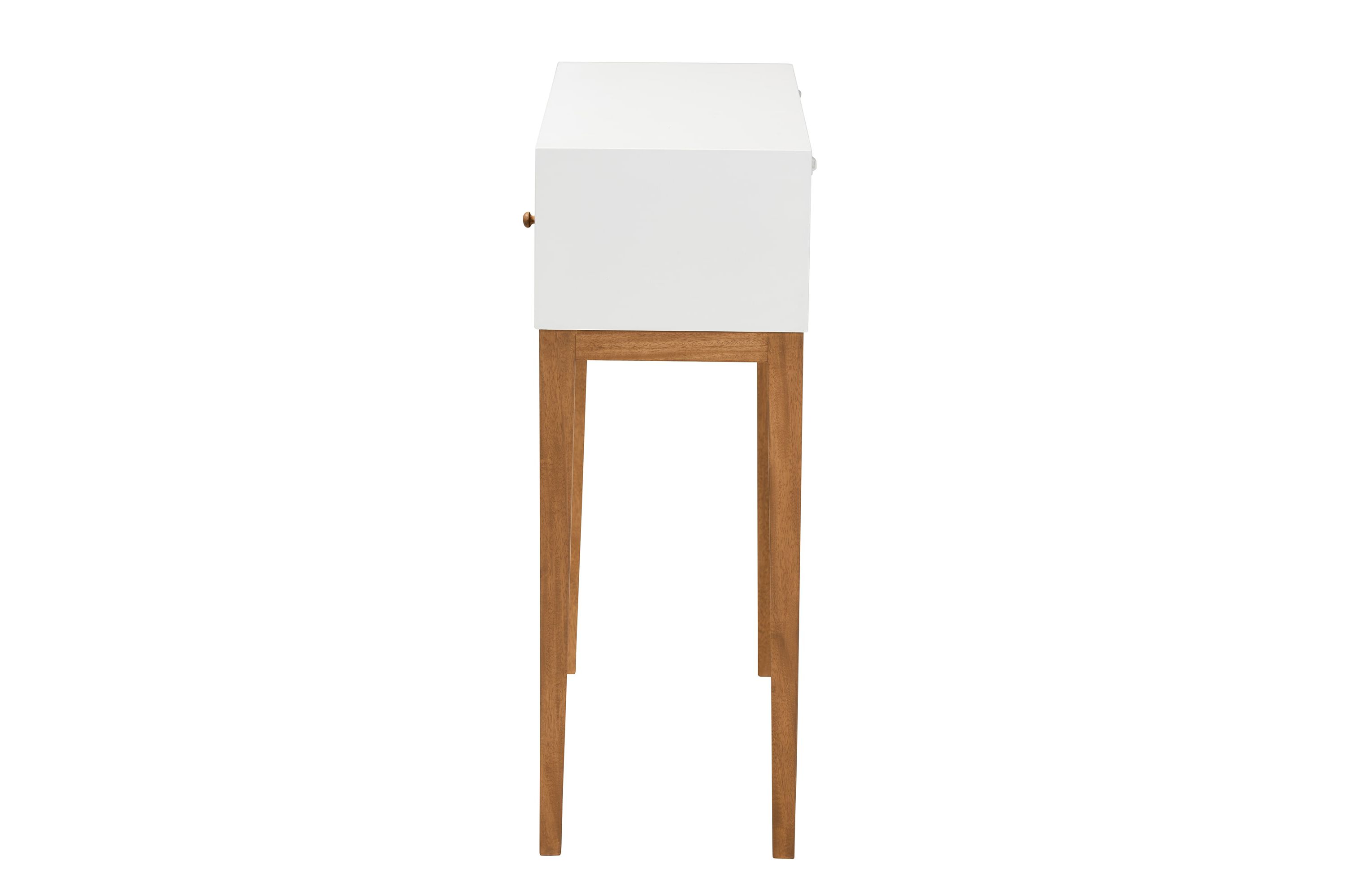 Odile Mid-Century Modern Two-Tone Natural Brown and White Bayur Wood 1-Drawer Console Table