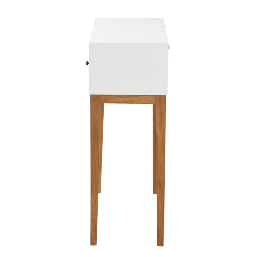 Odile Mid-Century Modern Two-Tone Natural Brown and White Bayur Wood 1-Drawer Console Table