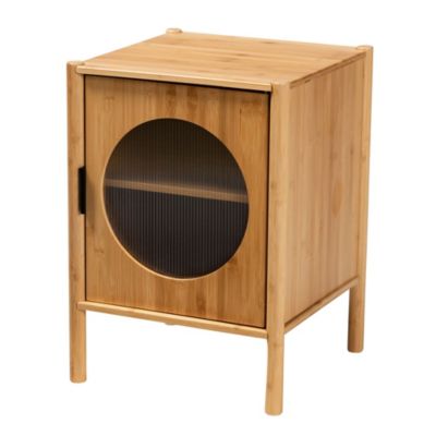 Naresh Mid-Century Modern Transitional Natural Brown Bamboo Wood 1-Door End Table