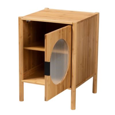 Naresh Mid-Century Modern Transitional Natural Brown Bamboo Wood 1-Door End Table