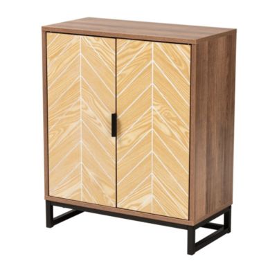Baxton Studio Josephine Mid-Century Modern Transitional Two-Tone Walnut And Natural Brown Finished Wood And Black Metal 2-Door Storage Cabinet -  0193271351091