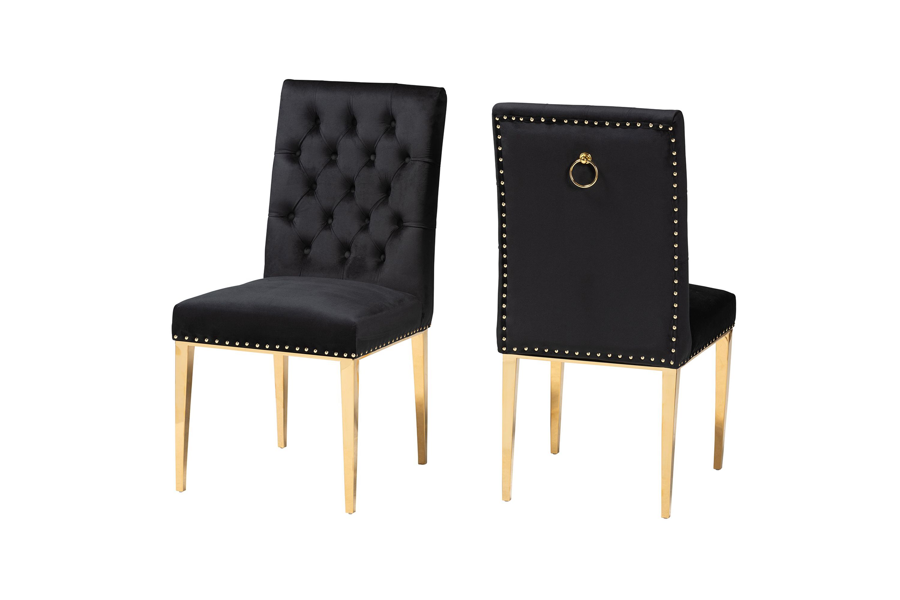 Caspera Contemporary Glam and Luxe Black Velvet Fabric and Gold Metal Dining Chairs