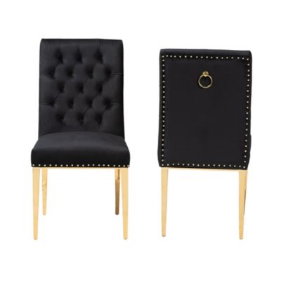 Caspera Contemporary Glam and Luxe Black Velvet Fabric and Gold Metal Dining Chairs