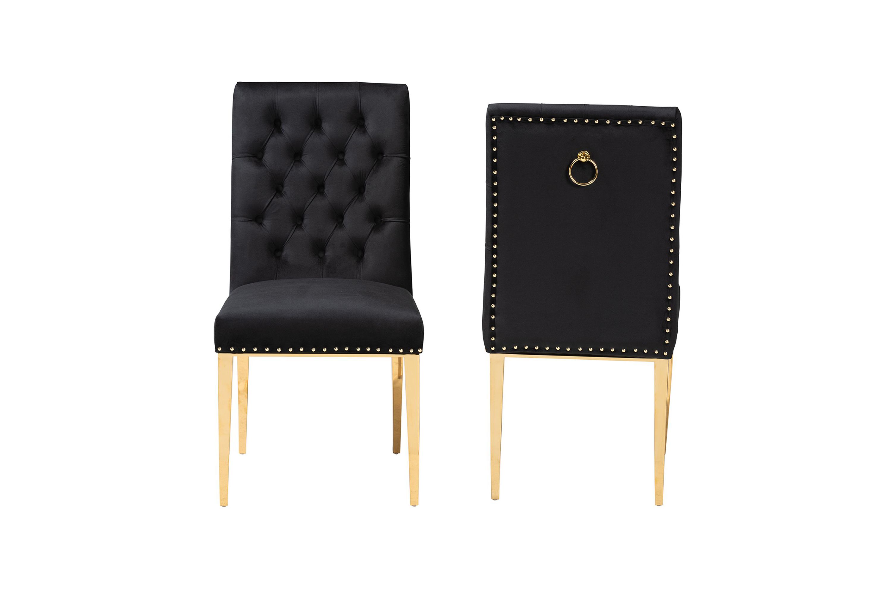Caspera Contemporary Glam and Luxe Black Velvet Fabric and Gold Metal Dining Chairs