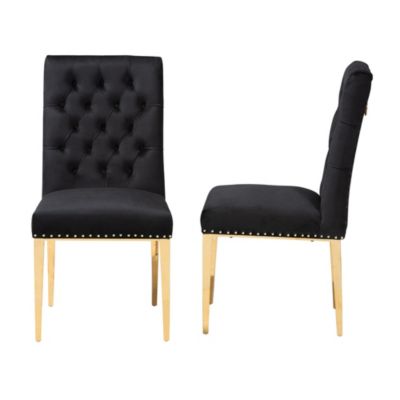 Caspera Contemporary Glam and Luxe Black Velvet Fabric and Gold Metal Dining Chairs