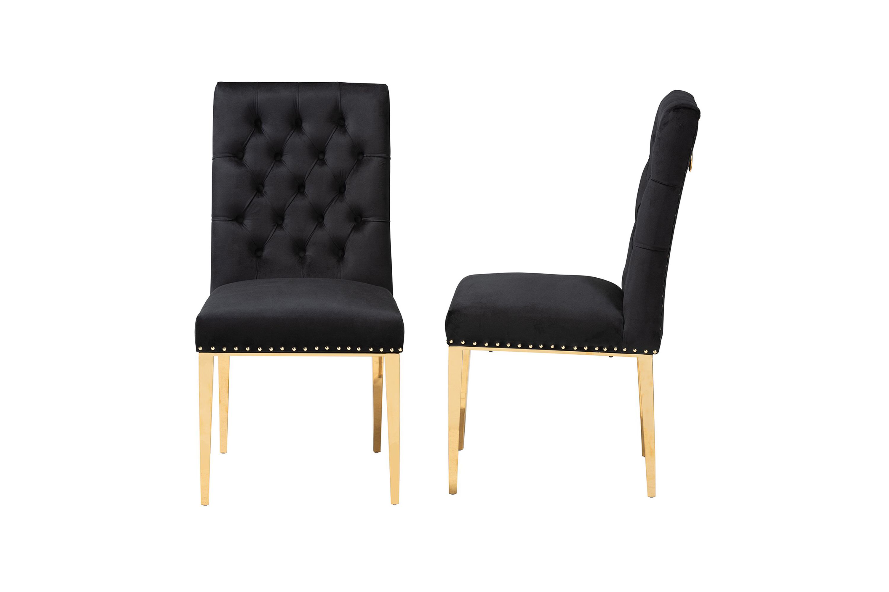 Caspera Contemporary Glam and Luxe Black Velvet Fabric and Gold Metal Dining Chairs